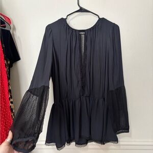 Black Sheer Sleeve Peplum Blouse - Women Tops